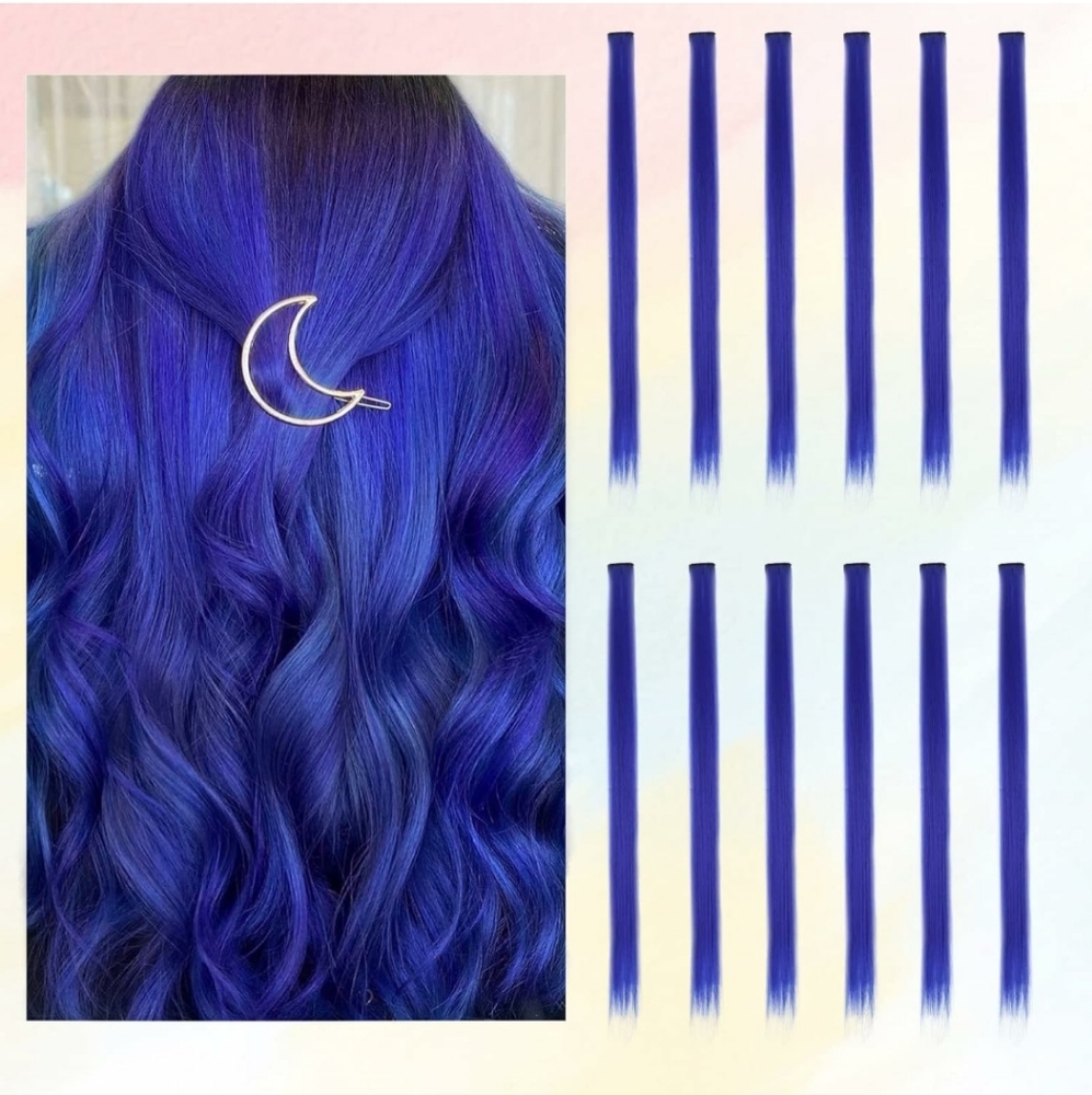 BARSDAR 12 Pcs Blue Colored Clip In Hair Extensions